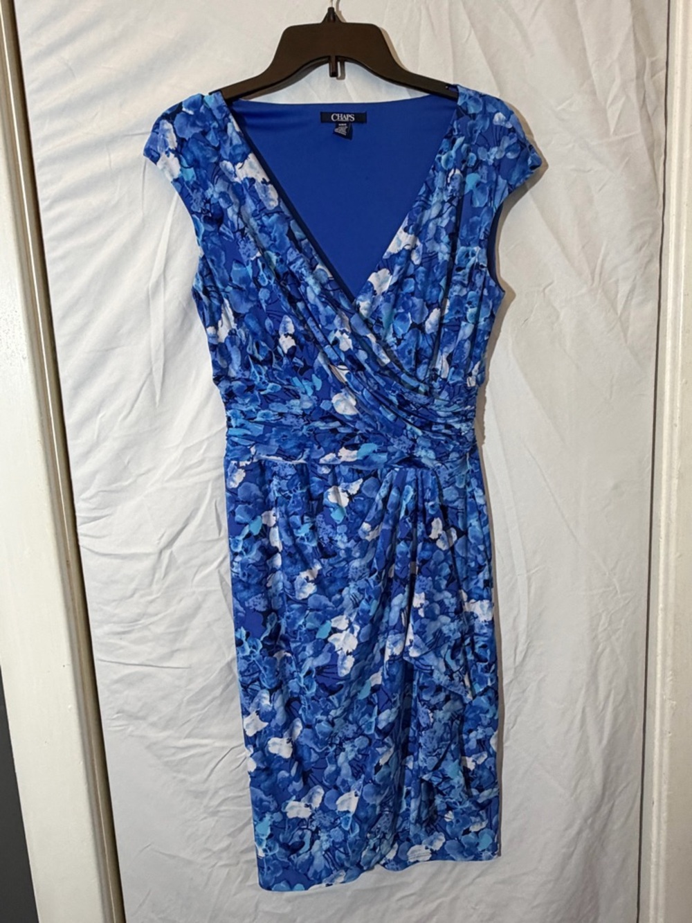 Med Chaps Ralph Lauren Blue Floral Wrap-Style Dress